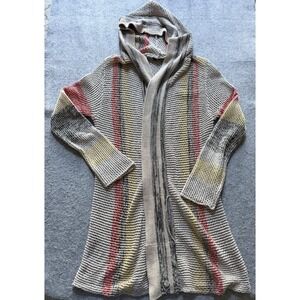 Venus Women's Boho Open Front Hooded Knit Duster Cardigan Striped Multicolor L